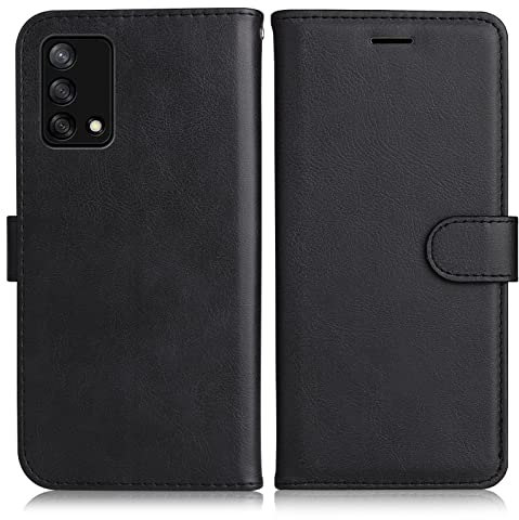 DENDICO Hülle für Oppo A74 4G / Oppo F19 4G, PU Leder Brieftasche Handyhülle, Flip Tasche TPU Schutzhülle mit Kartenfach für Oppo A74 4G / Oppo F19 4G, Schwarz
