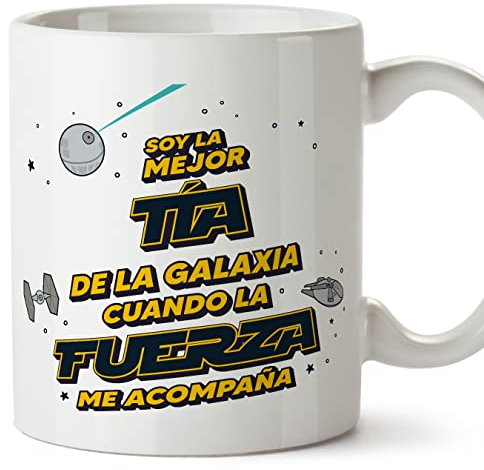 MUGFFINS Tazas para TÍA - En Español - Mejor Familia Galaxia cuando Fuerza Acompaña - 11 oz / 330 ml - Regalo original y divertido