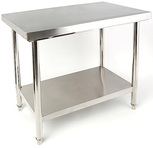 CAVATINY Edelstahl Küche Arbeitstisch - 100x85x60cm - Gastronomie Tisch bis 300kg belastbar - Profi Gastro Edelstahltisch Küchentisch mit Verstellbare Füße und großer unteren Ablagefläche
