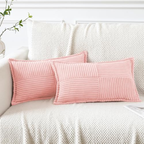 Artscope 2er Set Kordsamt Kissenbezüge Samtkissen Weich Dekokissen Dekorativ Kissenbezug Modern Kissenhülle Umwickelte Kante Sofakissen für Wohnzimmer Schlafzimmer Rosa, 30x50cm