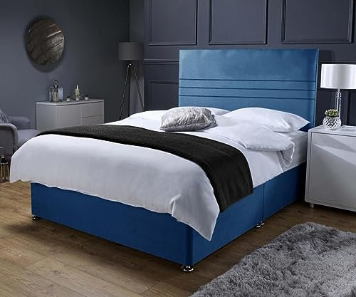 Fireplaces 4 Life Ascot Divan Bed Set + 10 Memory Mattress + 24 Matching Headboard *Storage Available (Blue, 2 Drawers Footend, 4ft Small Double)