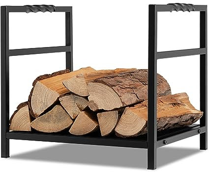 TANGZON Fireplace Log Holder, Heavy Duty Steel Firewood Rack with Solid Base & Handles, Indoor Outdoor Log Storage Wood Stacking Stand, 40 x 34 x 36cm