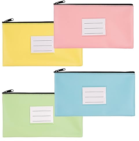 Banktasche, 4 Stück Geldtaschen Banktasche, Leder Bankmappe Geldscheintasche mit Reißverschluss und Fenster für Schule, Haushalt, Business (4 Farben B)