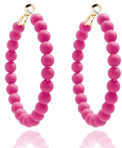 Boucles d'oreilles roses chaudes, boucles d'oreilles rondes en perles acryliques roses d'été, mode bohème faites à la main, bijoux pour femmes, boucles d'oreilles créoles en perles roses