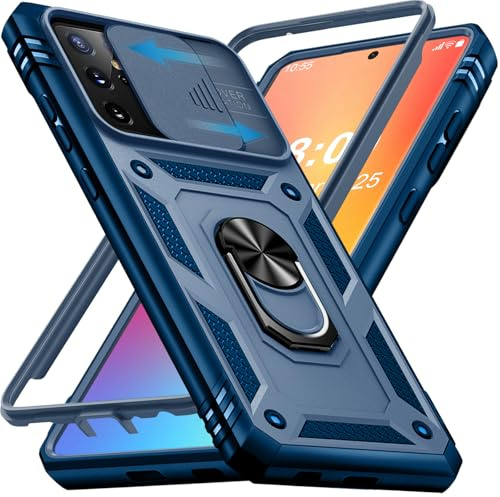 Giyer für Samsung Galaxy S21 Ultra Hülle, Handyhülle S21 Ultra 5G mit Kameraschutz 360° Metall Ring Ständer Stoßfest Bumper Schutzhülle Samsung S21 Ultra 6.8 Case Cover (Blau)