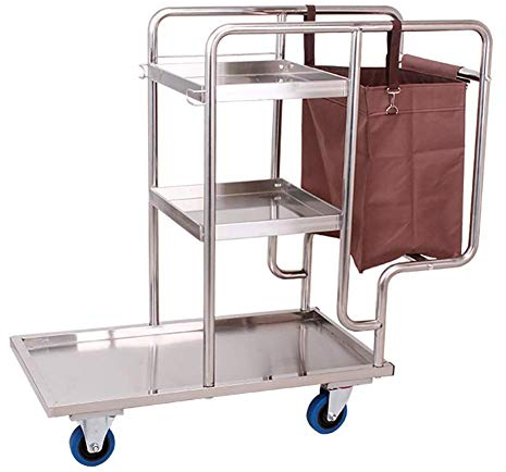 Bewegliche Wagen, Haushalts-Servierwagen, kommerzieller Edelstahl-Reinigungswagen mit leisen Rädern, Multifunktions-Hotel-Servicewagen mit Tasche