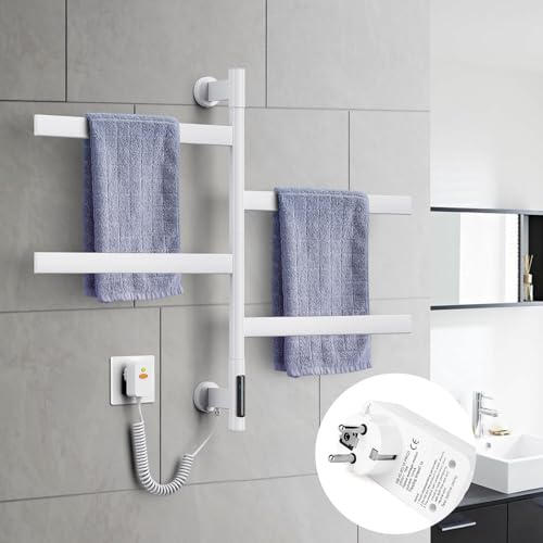ZOYI 180°Drehung Bad handtuchtrockner elektrisch, handtuchwärmer elektrisch, badheizkörp erelektrisch, handtuchhalter elektrisch, 220v (Weiss-B)