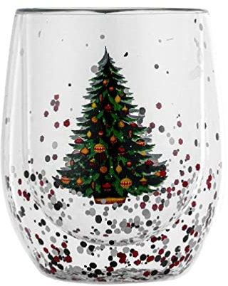 Christmas Tree Glass Mugs Double Wall Glass Mug Double-Layer Glass Mug Coffee Cup Christmas Mug Gift Cute Tea Milk Cup Glass Cups with Lids for Coffee for Adults