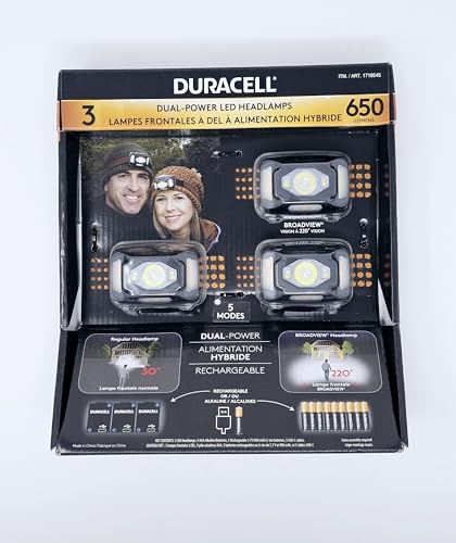 Duracell Lot de 3 lampes frontales double puissance 650 lumens