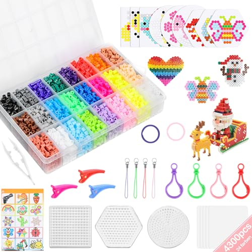 SUPRROW Bügelperlen Set, 4300 Bügelperlen Platten Mit Bügelperlen Vorlagen 5mm Steckperlen Platten Booklet Storage Box Bügelperlen Schablonen Für Jungs Mädchen DIY Geburtstag Weihnachten Geschenk