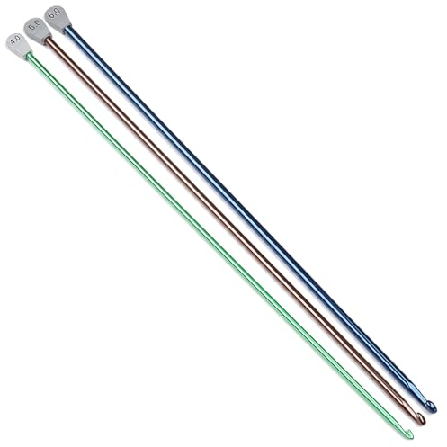 Aeelike 3 Stück Extra lange Tunesische Häkelnadel 35 cm, Lange Aluminium Tunesische Häkelnadeln für Anfänger, 4,0 mm 5,0 mm 6,0 mmBunte Afghan Häkelnadeln Tunesisch Set für Häkeln Schals Teppich