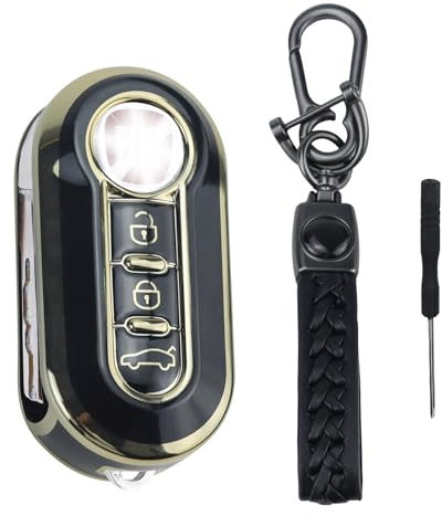 3 Tasten Autoschlüssel Hülle Schwarz für FIAT 500 500L 500C Ducato Doblo Panda Punto Evo Lancia Delta Grande Bravo Fiorino Qubo Scudo Stilo Schlüsselhülle Silikon Schlüsselcover mit Schlüsselanhänger