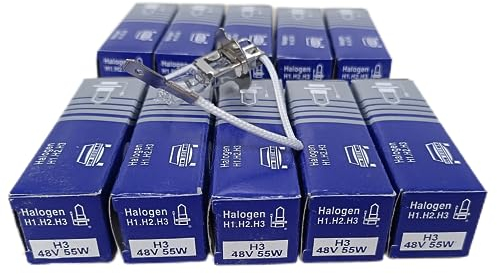 JWDAWN Halogen-Scheinwerferlampe H3, 12 V, 24 V, 48 V, 88 V, 55 W, 70 W, für Traktor, Boot, Wohnwagen, Camping, Scheinwerfer, Lampe, Ausrüstung, Wagon (48 V, 55 W, 10 Stück)