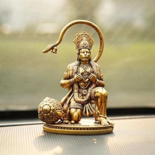 Artarium Ram Bhakt Hanuman Idol for Car Dashboard 4 Inch, Lord Hanuman Statue, Bajrang Bali Murti, Hindu God Figurine for Home Temple Decor, Office Desk & Meditation, Resin Spiritual Gift, Antique