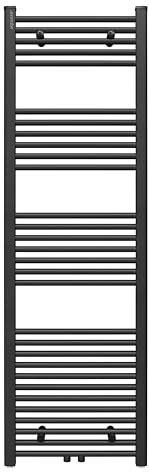 Aquabad Badheizkörper Virgo | Grösse: 50 x 160 cm | Heizleistung 538 Watt | Farbe: Schwarzmatt | Mittelanschluss 50mm | Handtuchhalter, Handtuchwärmer