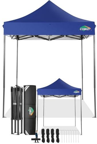 COBIZI Faltpavillon 2x2 Wasserdicht Stabil Winterfest ohne Seitenwand,Pop Up Pavillon Partyzelt,Sonnenschutz Gartenpavillon,Pavillon Faltbar mit Handtasche(2 mal 2m Dunkelblau)