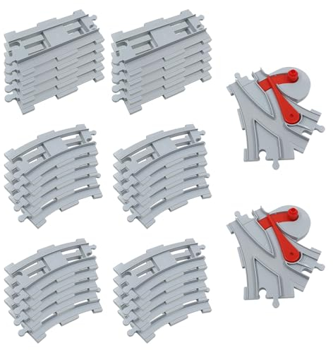 Il set di binari da 32 pezzi comprende binari dritti, binari curvi, cambio ferroviario e accessori, set di prolunghe per binari, binari ferroviari, treni urbani e accessori per treni