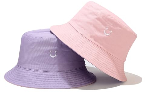 Adicloz Fischerhut Damen Smile Double-Side Verschiedene Color Print, Bucket Hat Bunt Bestickte, Sonnenhut Sommerhut Baumwolle Herren Damen, Hut Reversibel Anglerhut Freizeithut Outdoor Unisex Hüte