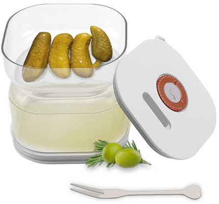 GAESHOW Tarro de Vidrio Reversible para Encurtidos con Colador, Tarro de Encurtidos, Tarro de Pepinillos Separado de HúMedo y Seco para Encurtidos, Aceitunas, Kimchi y Chiles Jalapeños (Blanco)