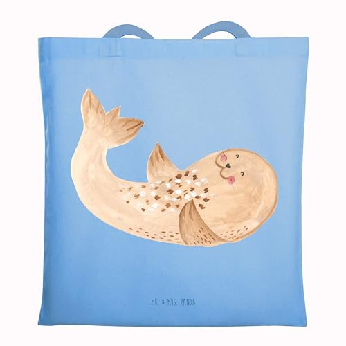 Mr. & Mrs. Panda Einkaufstasche Robbe Liegen - Geschenk, Nordsee, Laptoptasche, Robben, Shopping Tasche, Lustige Sprüche, Strand, Uni, Ostsee, Seehund, Tote Bag, Canvas