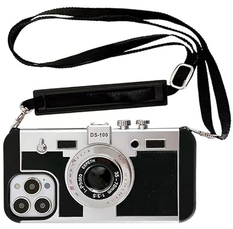 QoKcoahn Emily in Paris Phone Case for iPhone 11 Pro Max, Kawaii 3D Vintage Camera Case with Long Lanyard, Silicone PC Shockproof Protector