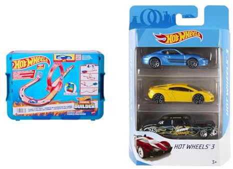 Hot Wheels Track Set, Fire-Themed Track Set & 1 Hot Wheels Car, 16 Track-Building and Stunting & Hot Wheels 3 Car Pack, Multipack of 3 Hot Wheels Vehicles, Instant Starter Set, Collection of 1:64 S