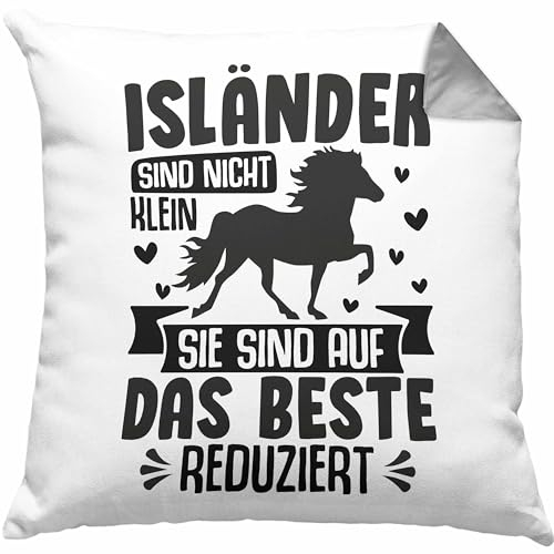 Trendation Isländer Pferde Kissen mit Füllung 40x40 Geschenk Isländische Reiterin Geschenkidee Pferde-Liebhaber Geburtstag (Grau)
