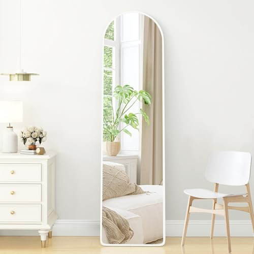 Bogen Ganzkörperspiegel 50 x 160 cm Ganzkörper Rundbogen Standspiegel eingefasst im edlen weiß Aluminium Rahmen Verzerrungsfrei Groß Wandspiegel zum Stehen, Anlehnen oder Hängen, für Schlafzimmer