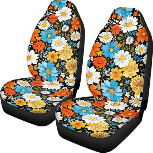 Micoklinlin Bunt Blume Sitzbezüge Auto Vordersitze 2 Stück Vorne Autositzbezüge Damen und Herren Universal Set Fit Truck Vehicle