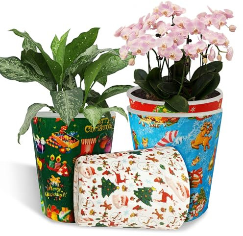 SEUCRWAX 5Inch Round Flower Pots Plastic Decoration Flower Pots Retro Design Planters with Drainage Holes & Double Lined Planters for Outdoor Indoor Garden Home Plants (Christmas,4pcs)