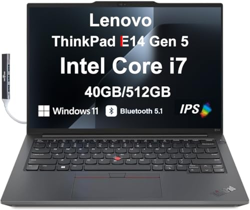 Lenovo ThinkPad E14 Gen 5 Business Laptop, 14.0″ IPS WUXGA Display (Intel Core i7-1355U (Beats AMD Ryzen 5 7535U) 40GB DDR4 RAM, 512GB PCIe NVMe SSD, WiFi 6E, Win 11 Pro) w/DKZ USB Hub