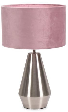 ValueLights | Silver Metal Touch Dimmer Table Lamp with Blush Pink Velvet Shade | Home Décor, Bedside & Desk Lamp