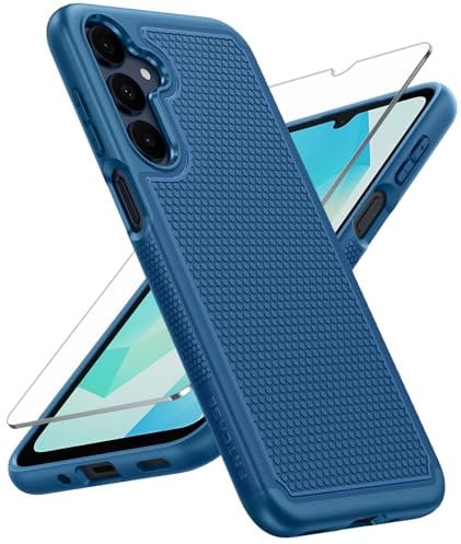 FNTCASE for Samsung Galaxy A16-4G/5G Case: Dual Layer Protective Heavy Duty Cell Phone Cover with Non Slip Textured Back - Shockproof Rugged Military Grade Drop Protection Bumper Tough (Blue)