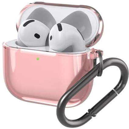 BoerHang Cover Compatibile con AirPods 4 2024, TPU Antiurto Trasparente Semplice [LED Frontale Visibile] Compatibile con AirPods 4 2024.Rosa trasparente