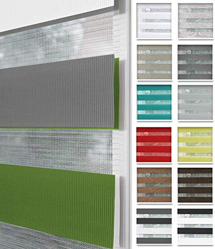 Home-Vision® DuoRollo Klemmfix, Doppelrollo ohne Bohren mit Klämmträgern, Rollos für Fenster und Türen (Weiß-Grau-Grün, B110cm x H130cm)