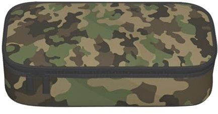 Yiyilong Federmäppchen mit großem Fassungsvermögen, grünes Camouflage-Muster, Aufbewahrungstasche für Bürobedarf, Kosmetik, Toilettenartikel