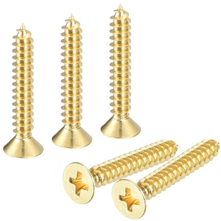 sourcing map 10Pcs Brass Wood Screws, M5 x 30mm Phillips Flat Head Self Tapping Screw WoodWorking Screw for Door Hinges, Wooden Furniture, Home Appliances