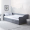 Homestyle4u Kinderbett 90x200 ausziehbar mit Schublade & 2 Matratzen Lattenrost Massivholzbett Kojenbett Gästebett Grau Kiefer massiv Holz