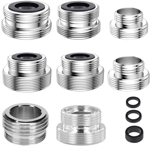 MOAZIFI Wasserhahn Adapter Set - 8-teiliges Metalladapter-Kit mit Dichtungen für Gartenschlauch, Küche und Außenbereich