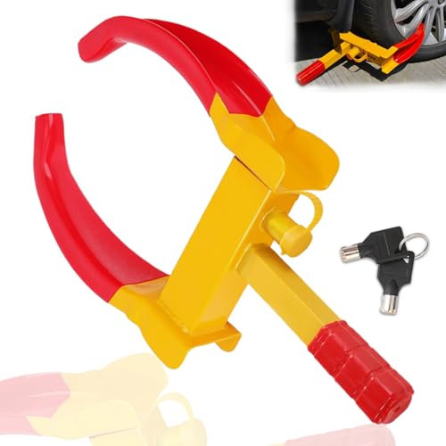 EKSZDGU Wheel Clamp Lock Heavy Duty Car Wheel Lock Clamps, Antitheft Locking Devices with 2 Keys, High Visibility Steering Wheel Locking for Car, Caravan, Trailer, Motorhome, Van