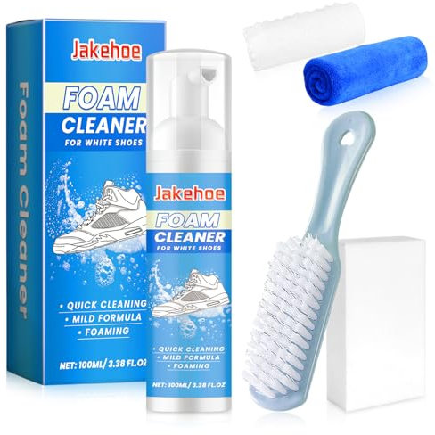 flintronic Nettoyant Chaussure, 100 ml Kit Nettoyant Sneakers, Nettoyage de Chaussures avec Brosse, Serviette et éponge, Élimine la Saleté et les Taches, pour Daim, Nubuck, Tricot, Toile, Cuir