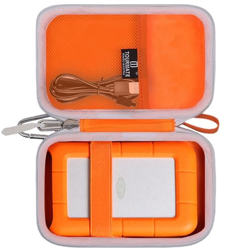 Tourmate Hard Case Compatible for LaCie Rugged Mini 1TB/ 2TB/ 4TB/ 5TB External Hard Drive Portable HDD, Case Only (Orange & White)