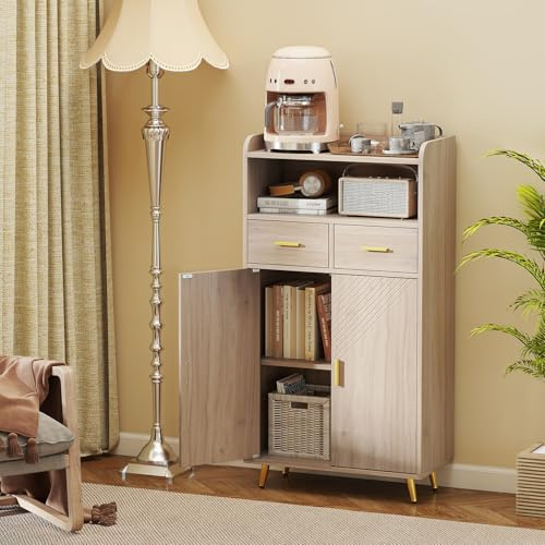 COSTWAY Mehrzweckschrank mit Doppeltür, 2 Schubladen, einstellbarem Regal, Wohnzimmerschank für Küche Badezimmer Wohnzimmer Flur, Holz, Küchenschrank Aufbewahrungsschrank, 60 x 30 x 113 cm (Grau)