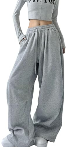 WANLAI Jogginghose Damen Baggy mit Weitem Bein Lässiger Y2K Sweatpants