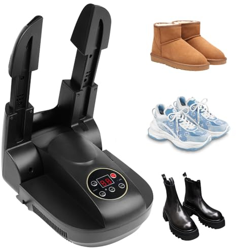 Nzkeuf 2 Arm Shoes Dryer with Timer, Portable 200W Electric Boot Dryer with Heat Blower, Foldable Shoes/Boot/Gloves Dryer, Adjustable Rack & Timer & Odor Removal for Home, Travel (UK Plug)