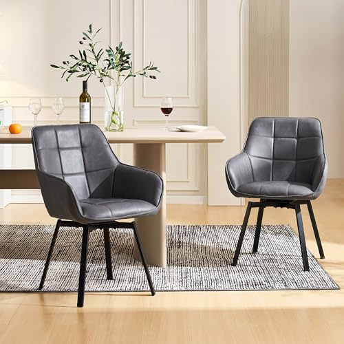 CLIPOP Esszimmerstühle drehbar 2er Set Armlehnenstuhl Polsterstuhl drehbarer Stühle Esszimmer aus Kunstleder Küchenstuhl Drehstuhl für Wohnzimmer Esszimmer (2er Set, Kunstleder Grau)