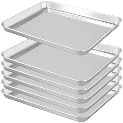 LEXININ 6 Pcs Stainless Steel Baking Tray, Non Stick Rectangle Baking Sheets Oven Pan for Cooking Serving, 31.5 x 24.5 x 2.5cm