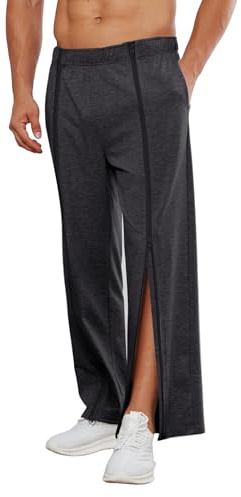 PINSPARK Pants da Recupero Pantaloni Sportivi Lunghi da Uomo con Cerniera Completa Pantaloni in Cotone strappabili Allenamento Larghi con Apertura Laterale e Tasche