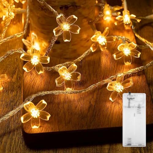 Kaleora Lichterkette Kirschblüten, 2M 10 LED Blumen Lichterkette Batteriebetrieben, Warmweiß Kirschblüten Dekorative Lichter für Weihnachten, Hochzeit, Garten, Bäume, Party Deko
