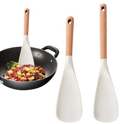 Spatule En Silicone Pour La Cuisson,2 Spatules De Friture À Manche En Bois | Tourne-Cuisine Pelle À Frire | Pour La Maison Le Grill Le Chef Les Crêpes La Friture La Cuisson La Pâtisserie